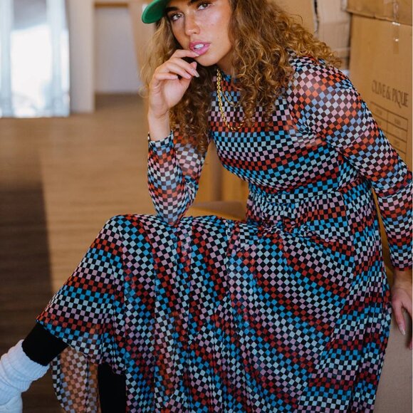 NWT Dressed in Lala More You Mesh Maxi Dress in Disco Checkerboard, Size 2X - Picture 2 of 16